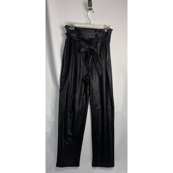 Commando Pants - Commando Black Faux Leather Paperbag Waist With Self Tie Belt Pants Size Medium